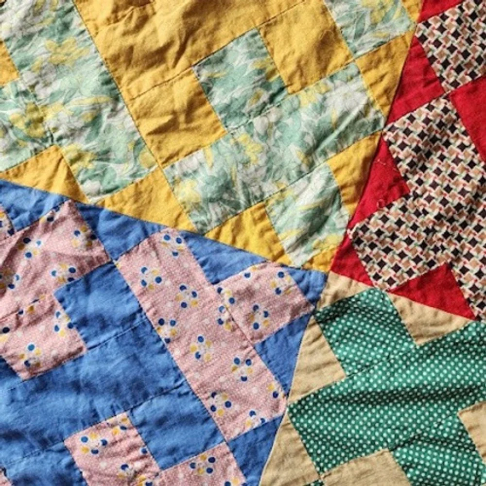 1940s Patchwork Quilt Top Only Feedsack Calico Cross Crown 55x70